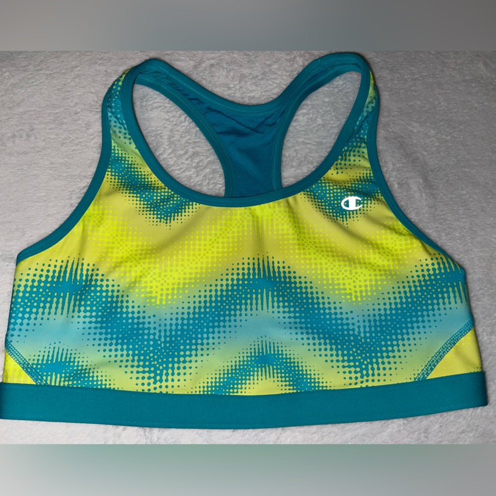 Champion Double Dry Neon Bright Yellow Green Blue Racerback Sports Bra XL